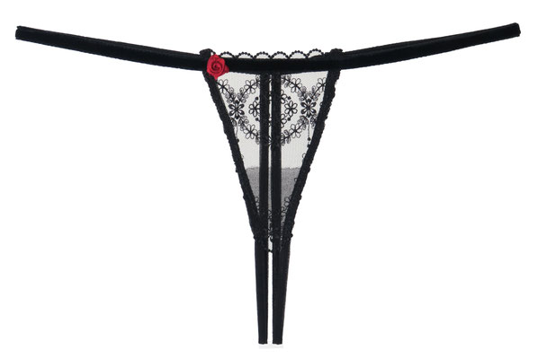 haute couture lingerie Barbie Black, lace and velvet double string light thong
