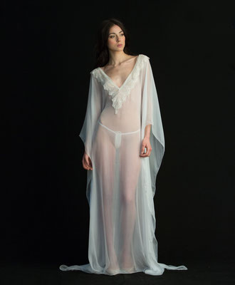 Hot couture lingerie honeymoon pure silk white robe de chambre