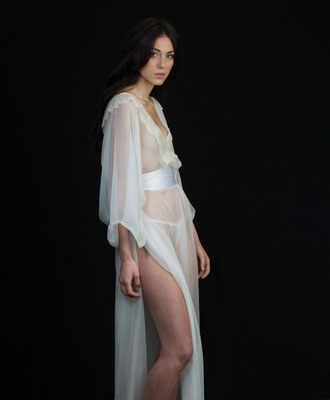 Hot couture lingerie honeymoon pure silk white robe de chambre