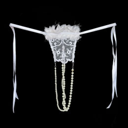 Jane, Swarovski crystal pearls ouvert thong - erotic couture lingerie